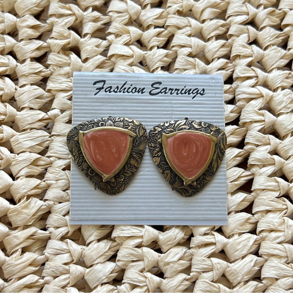 Vintage 90s Gold and Orange Fashion Earrings